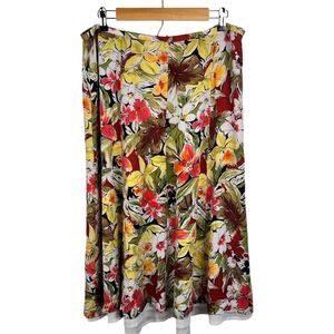 Talbots Woman Vintage 100% Pure Silk Floral Midi Skirt Red Yellow Green 16W
